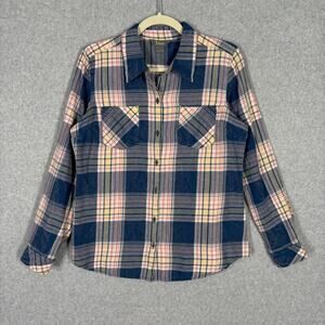 Natural Reflections Flannel Shirt Small Navy Pink Worn Faded GORP Hiking Camping